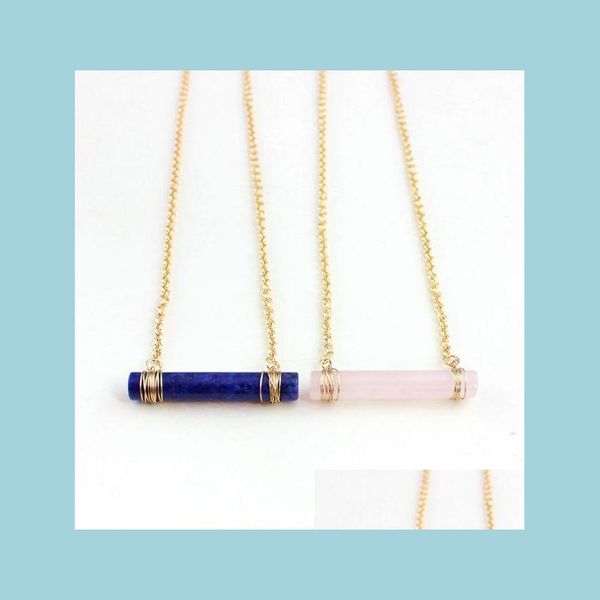 

pendant necklaces fashion pink cylinder gold color natural stone bar statement necklace for women girl brand jewelry drop delivery n dhg0y, Silver