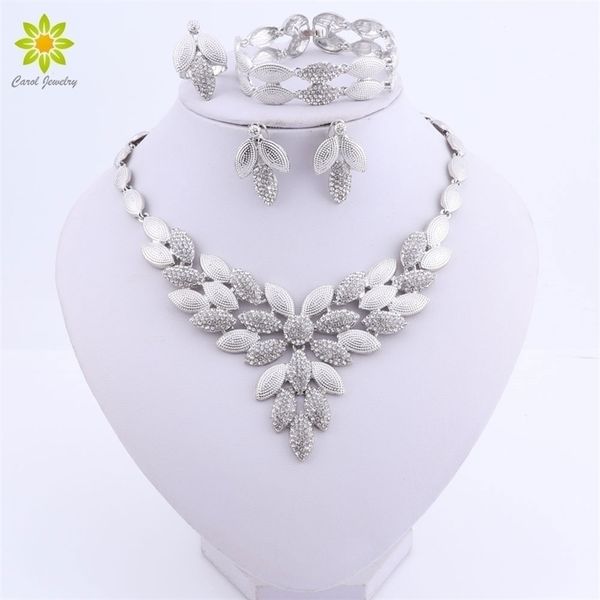 

wedding jewelry sets dubai for bride silver color women necklace earrings bracelet ring fashion gifts 221109, Slivery;golden
