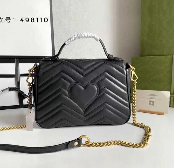 

newset women marmont lady messenger bags love heart v wave pattern satchel genuine leather shoulder bag chain 26cm