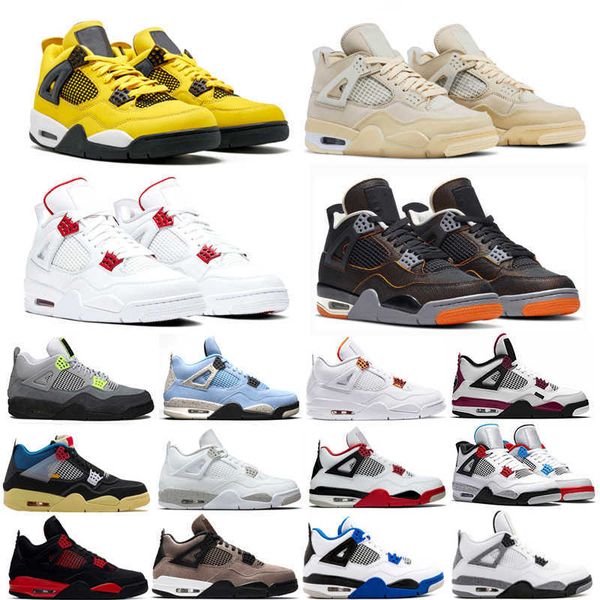 

mens 4s basketball shoes for university blue bred fire red metallic raptors cement white oreo taupe haze cactus jack women sports trainers, Black