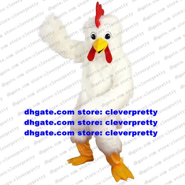 

white long fur chicken chook mascot costume cock rooster hen chick cartoon character children program birthday party zx659, Red;yellow