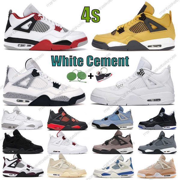 

2022 mens basketball 4s shoes red thunder white cement cool grey brown university blue pure money royalty metallic purple men women trainers, Black