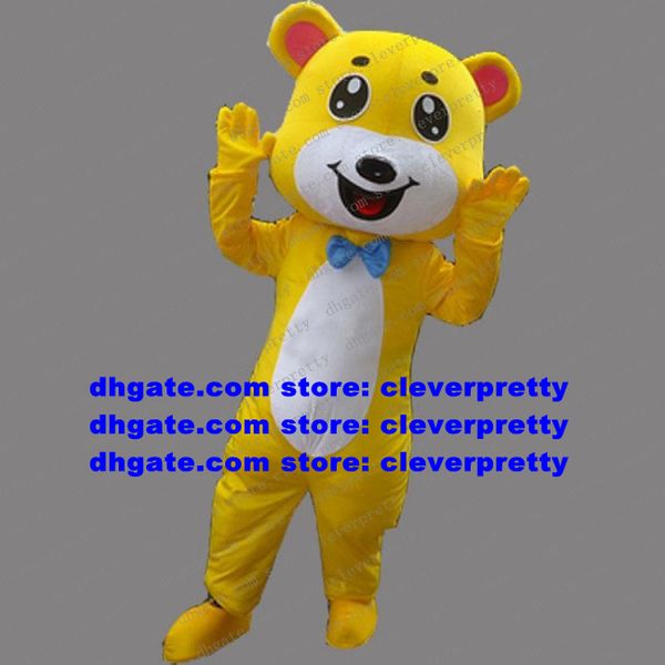 

yellow bear mascot costume cartoon character outfit suit hilarious funny advertising drive zx77, Red;yellow