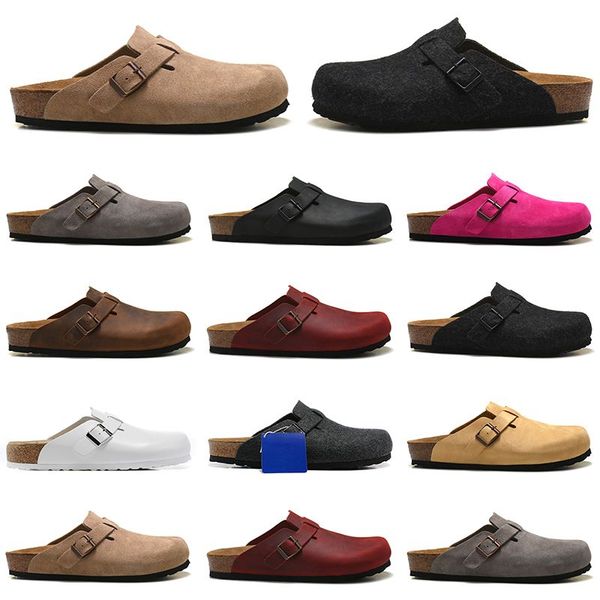 

designer boston sandals clog summer cork flat slippers fashion leather slippers favourite beach slipper casual shoes clogs for women men ari, Black