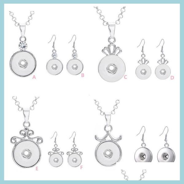 

pendant necklaces 8 styles crown crystal snap button necklace earrings stainless steel chain diy 18mm buttons chunks charm women men dhsfc, Silver