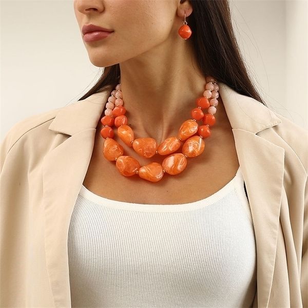 

pendant necklaces vintage trend jewelry sets on the gemstone jelly color beaded doubledeck sweater chain womens 221109, Silver