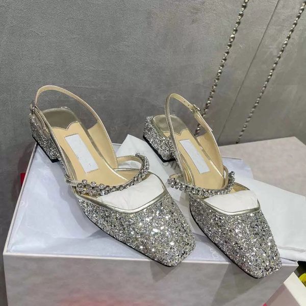 

elegant design open heel sandals square toe shallow mouth shoes with crystal lace low heel comfortable walking party wedding dress, Black