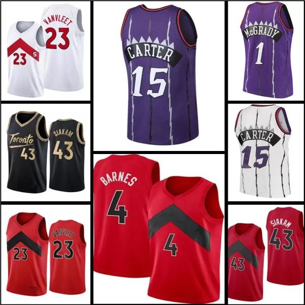 

custom scottie 4 barnes pascal 43 siakam jersey mens youth tracy fred 23 vanvleet vince 15 carter basketball 2021-2022 new, Black;red