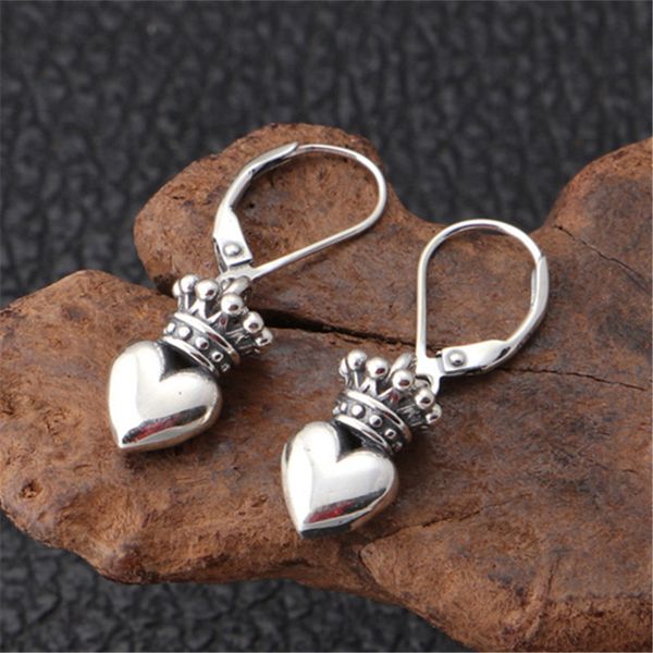 

clip-on screw back earrings crown heart dangle leverback clip 925 sterling silver gothic punk hand-made designer vintage luxury jewelry acce