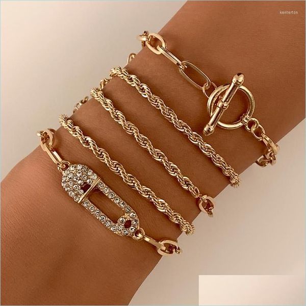 

charm bracelets charm bracelets ingesight z 5pcs/set twisted metal rope chain bangles mti layered rhinestones crystal toggle lasso j dhpal, Golden;silver