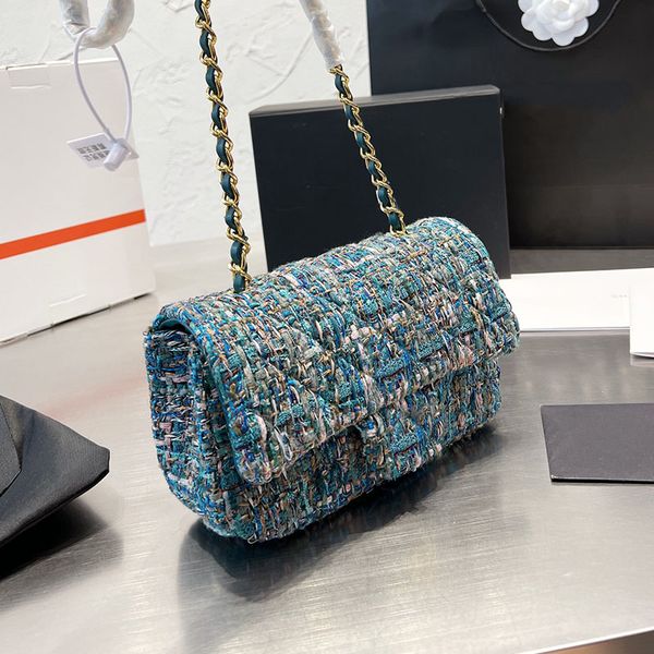 

2022 womens luxury designer shoulder bags classic mini flap tweed check plaid tartan matelasse chain with gold ball crossbody quilted handba
