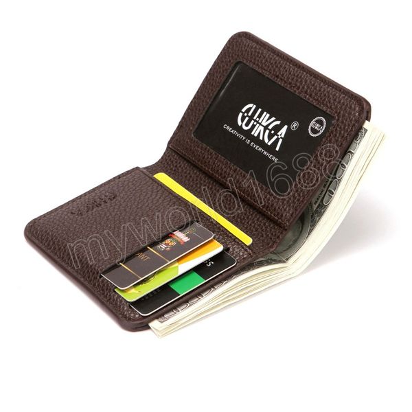 

soft men wallet solid color pu leather lychee pattern mini coin purse license card holder, Brown;gray