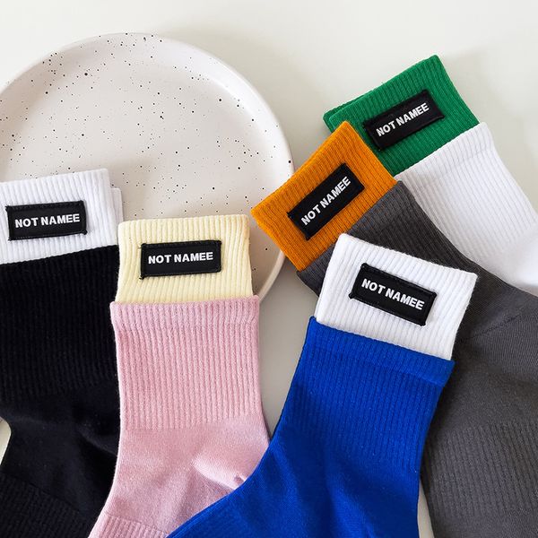

socks color mosaic alphabet sports medium tube for men and women, Black;white