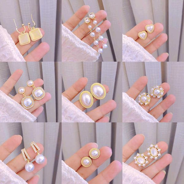 

pearl earrings high sense 925 silver needle ins simple red light luxury niche temperament earrings, Golden