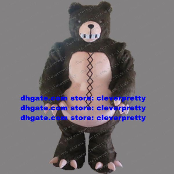 

dark brown long fur pet bear mascot costume cartoon character outfit suit stage properties nursery school zx124, Red;yellow