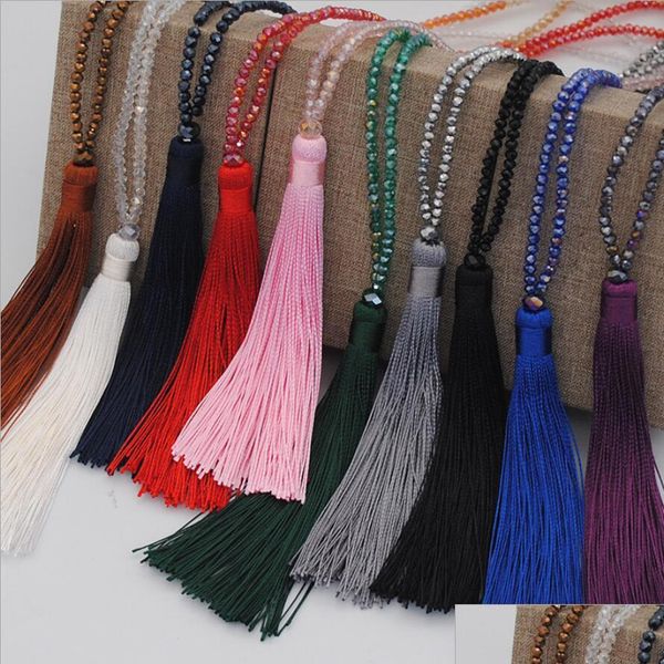 

pendant necklaces beaded tassels necklace sweater chain long crystal mala beads meditation pendant fashion jewelry for ladies wholes dh1rh, Silver