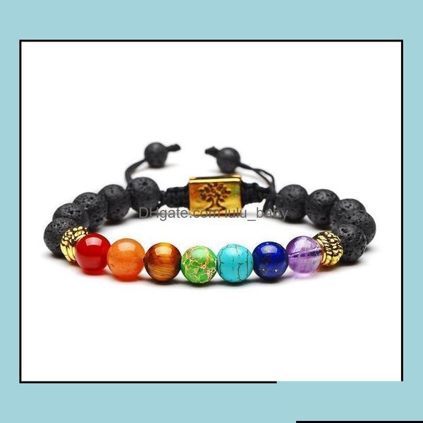 

beaded beaded strands bracelets jewelry yoga handmade 7 chakra tree of life charm lava stones beads rope black volcanic stone bracel otxfu
