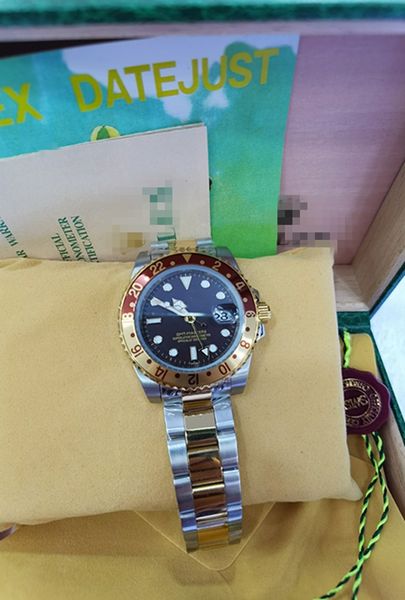 

with original box mens watches 41mm automatic mechanical watch full stainless steel blue red ceramic sapphire wristwatches super luminous mo, Slivery;brown