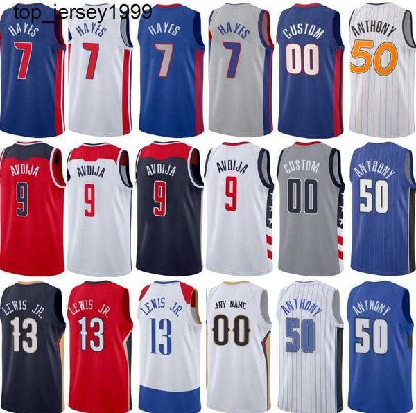 

new printed 7 killian hayes jersey 9 deni avdija 13 kira lewis jr 50 cole anthony blue white red black basketball edition, Black;red