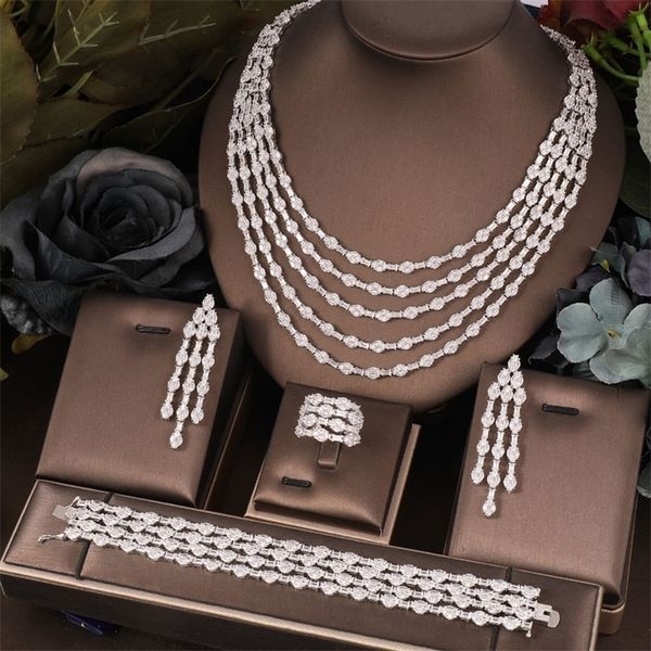 

wedding jewelry sets janekelly4 pcs bridal zirconia full for women party luxury dubai nigeria cz crystal 221109, Slivery;golden