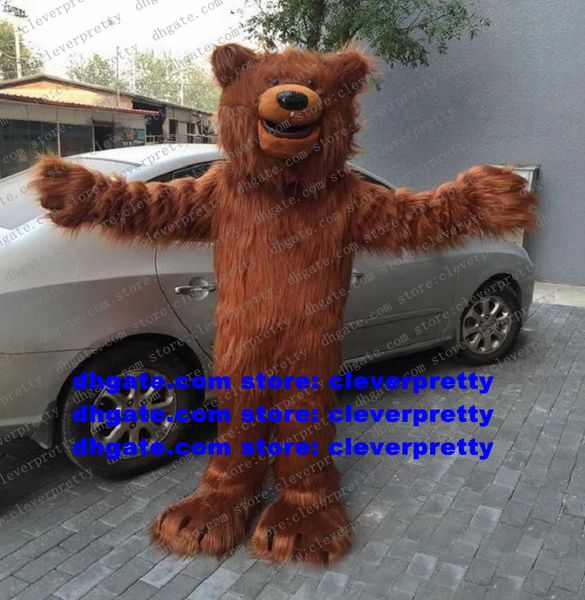 

long fur brown bear mascot costume grizzly bear ursus arctos cartoon character brand ideneity attract customers zx398, Red;yellow