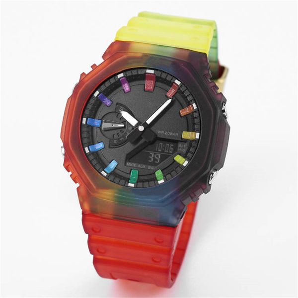 

sports digital quartz men's watch iced out watch ultra thin detachable assembly jelly colored waterproof led world time oak series full, Slivery;brown