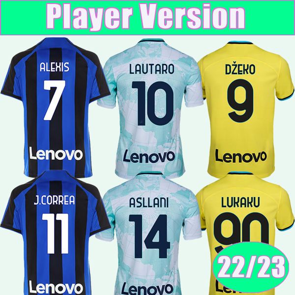 

22 23 alexis barella lukaku soccer jerseys mens player version gosens dzeko lautaro j. correa calhanoglu skriniar de vrij home away 3rd foot, Black;yellow