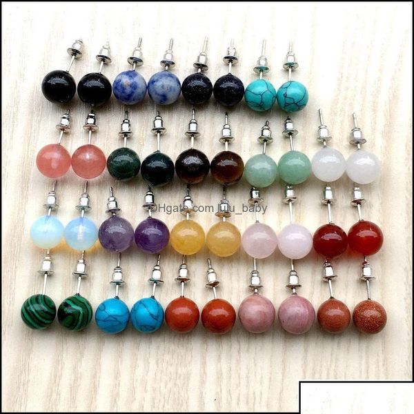 

stud stud earrings jewelry 10mm natural stone crystal tiger eye rose quartz turquoises amethyst opal beads earring for women drop de ot1cu, Golden;silver