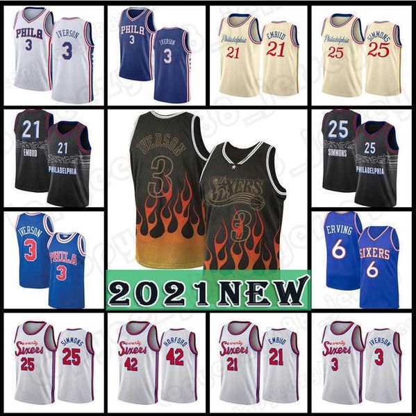 

mitchell ness retro allen 3 iverson joel 21 embiid jersey ben 25 simmons basketball''nba''jersey philadelphias julius 6, Black;red