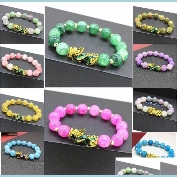 

beaded imitation chalcedony agate stone beads strands bracelet gold plated lucky brave charms beaded jewelry for men women drop deli dhm79, Black