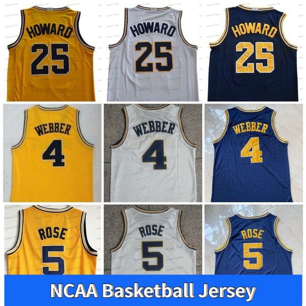 

custom 5 jalen rose chris webber basketball jersey michigan college 41 glen rice blue juwan howard yellow ncaa sports men jerseys, Black