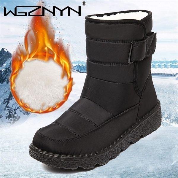 

boots wgznyn winter women waterproof snow platform keep warm ankle with thick fur heels botas mujer 36-43 221109, Black