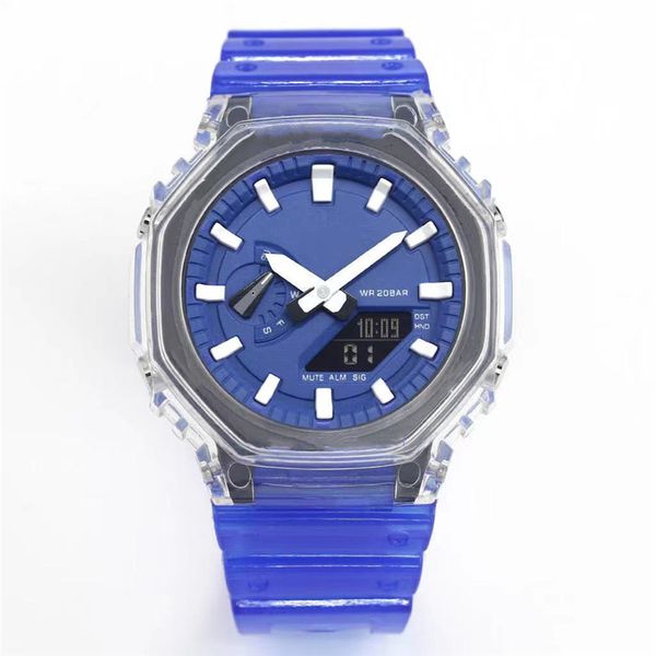 

sports quartz men's digital watch iced out watch detachable ultra-thin dial waterproof world time transparent green oak series led, Slivery;brown