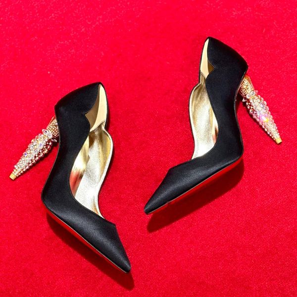

scepter lipstick high heel shoes creole rhinestone gold pointed silk patent leather fashion luxury designer women's evening dress party, Black