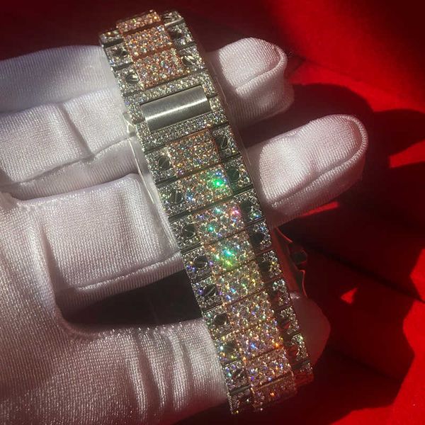 

wristwatch new version vvs1 diamonds watch rose gold mixed sier skeleton watch pass tt quartz movement men luxury iced out sapphire watchn8c, Slivery;brown