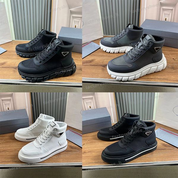 

designers casual shoes men leather sneakers recycled nylon trainers shiny leather high sneaker geometric tread foam soles trainer platform s, Black