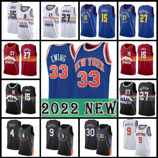 

patrick 33 ewing retro 15 jokic basketball jamal 27 murray julius 30 randle nikola derrick 4 rose york kemba 8 walker jersey knick 75th, Black;red