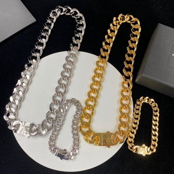 

european hip hop necklace simple street style collarbone bracelet set, Silver