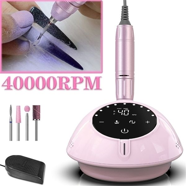 

nail art equipment 40000rpm electric drill manicure machine acrylic gel polish s sander pause mode professional salon 221109, Silver