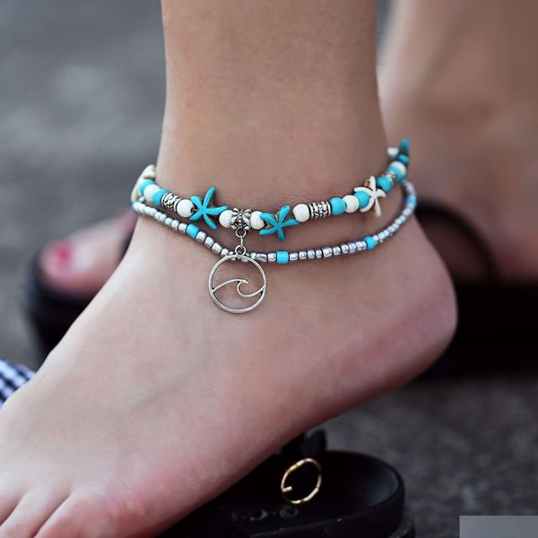 

anklets conch starfish yoga anklet tortoise charm ankle chain bracelet double beads summer beach fashion jewelry drop delivery dhcg0, Red;blue