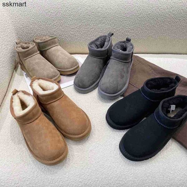 

boots winter new australia snow boots women's cowhide short classic short platform ankle boots snow boot, Black