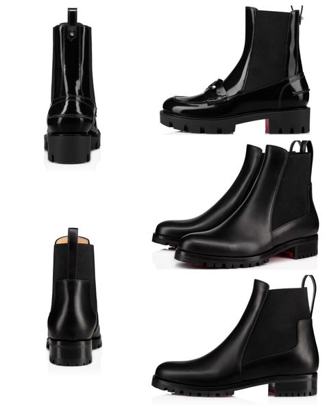 

ankle boots flat bootes designer thick-soled martin bootis short booties luxury classic red bottom montezu lug patent leather wedding party, Black
