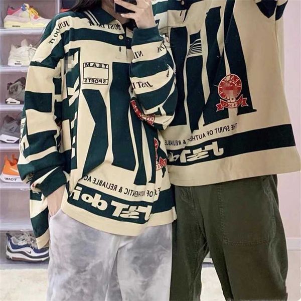 

sweatshirts cpfms fashion hoodies couples branded sports high street letter print contrast loose long sleeve polo shirt men's and women, Black