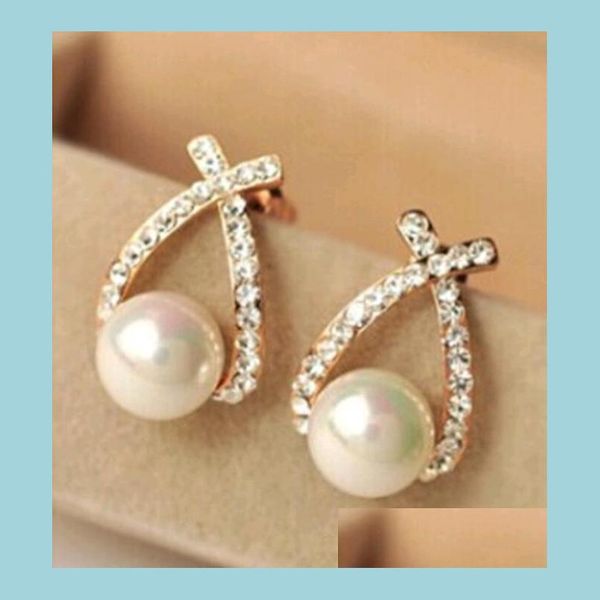 

charm selling rhinestone pearl earrings charm cross semiprecious stones earings for women gift gold sier color korean drop delivery j dhizc, Golden