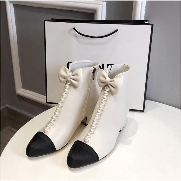 

shoes & accessories short boots dress shoes bowknot pearl ornament, Black