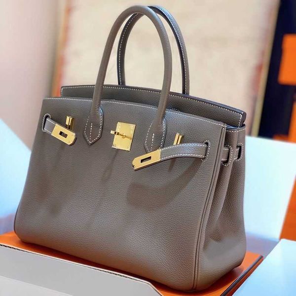 

bags designer luxurys 2022 birkins elephant grey litchi pattern real cow handheld lock buckle quality
