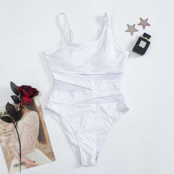 

new shape solid color mesh open back bikini swimsuit for women, White;black