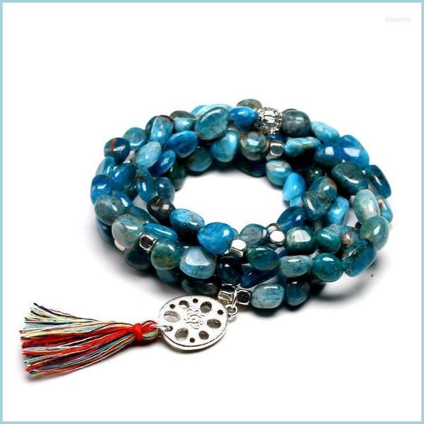 

charm bracelets charm bracelets gemstone 108 beads mala bracelet for women men unshaped natural apatite stone lovers yoga meditation dhz62, Golden;silver