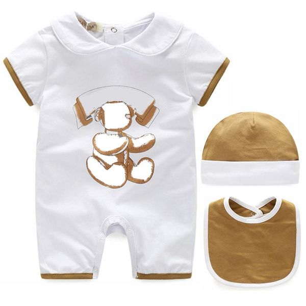 

babies romper baby bodysuit summer short sleeve kids clothes boys girls hat bib 3 pcs set kids dresses comfortable b324274g, Blue