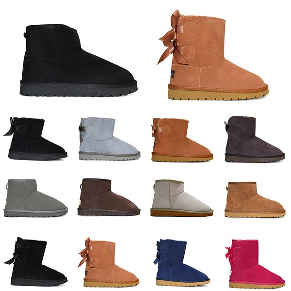 

luxury designer boots shoes women classic ankle short snow boot bow black grey chestnut brown navy grey khaki gai womens booties